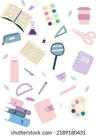 Set of stationary icons. Doodle style. Back to school style.