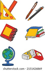Set of stationary. School items. Flat vector illustration