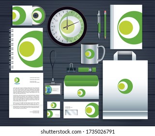 set stationary templates in black wooden background vector illustration design