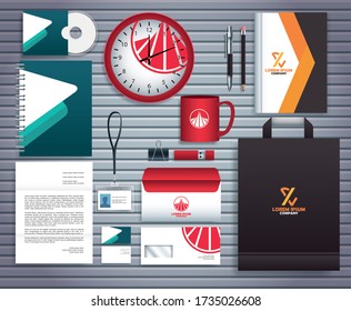 set stationary templates in gray wooden background vector illustration design