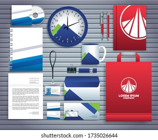 set stationary templates in gray wooden background vector illustration design