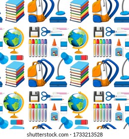 Set of stationary tools and school seamless illustration