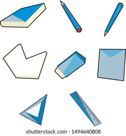 Set Stationery bend blue colored toon on isolated background vector