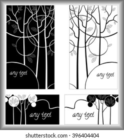 A set of stationery and business cards with the image of decorative graphics trees to accommodate various information and text.