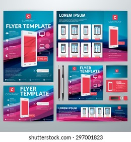 Set of Stationery Design Templates. Flyer, Booklet, Leaflet, Business Card, Banner