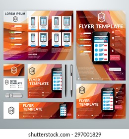 Set of Stationery Design Templates. Flyer, Booklet, Leaflet, Business Card, Banner