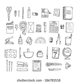 Set  Of Stationery. Doodle. Isolated On A White Background.