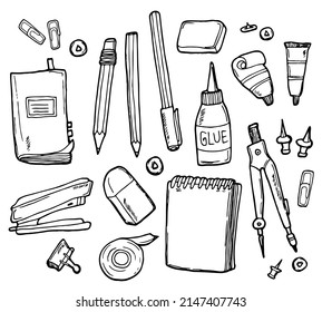 set of stationery drawings. Vector illustration. School and office concept