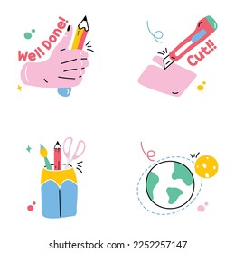 Set of Stationery Flat Stickers 

