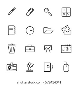 Set of stationery icons in modern thin line style. High quality black outline office symbols for web site design and mobile apps. Simple stationery pictograms on a white background.