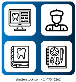 Set of stationery icons such as Tooth, Artist, Sketchbook , stationery