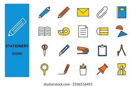 Set of stationery icons, vector illustration