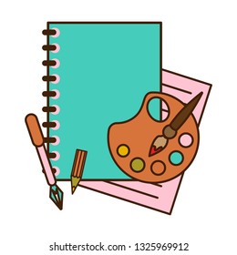 A set of stationery items consisting of a notebook, pen and other. Vector illustration