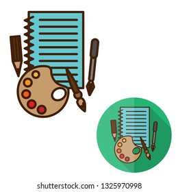 A set of stationery items consisting of a notebook, pen and other. Vector illustration