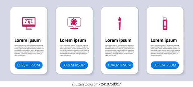 Set Stationery knife, Paint brush, spray and Computer with design program. Business infographic template. Vector