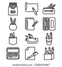 set of stationery line art vector