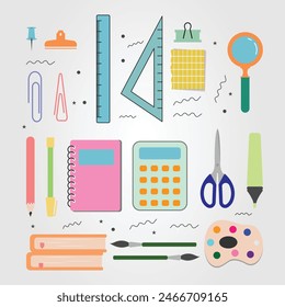 set of stationery logo. back to school tool icon vector illustration design