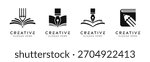 Set of stationery logo design templates. Modern isolated book with pencil and pencil design for stationery stores, education, and learning.