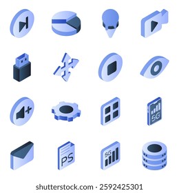 Set of Stationery and Medical Flat Isometric Icons

