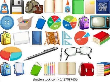 Set of stationery object illustration