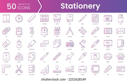 Set of stationery and office icons. Gradient style icon bundle. Vector Illustration