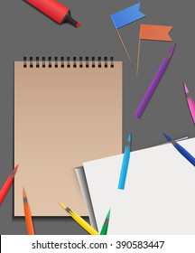Set of stationery on a gray background. Vector elements separately from the background to your presentation, design projects and your creativity