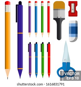 A set of stationery. Pen-pencil. School sets. For your design.
