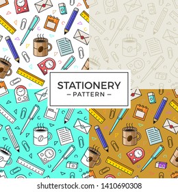 set of stationery seamless pattern in different color variation