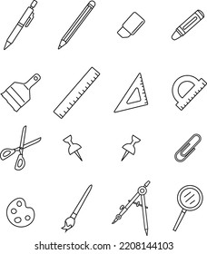 set of stationery tools collection with no color. flat vectors collection design.