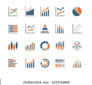 Set of  statistic chart for report, presentation icon. Flat icons vector illustration