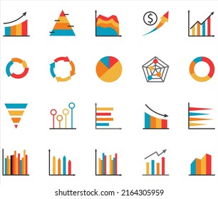 Set of statistics flat color icon. Business object 640x640px vector illustration.
