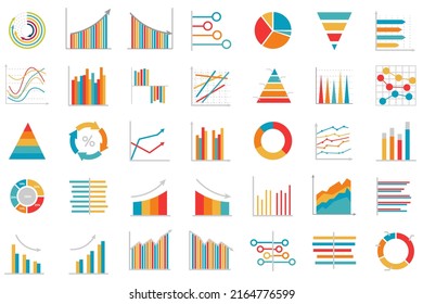 Set of statistics flat icon. Business object 640x640px vector illustration.
