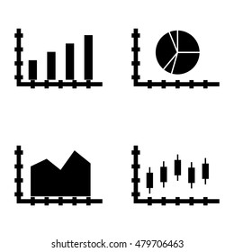 Set Of Statistics Icons On Area Chart, Candles Chart, Pie Chart And More