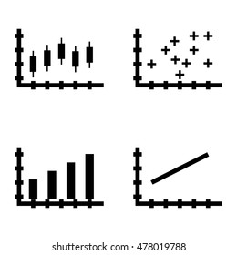 Set Of Statistics Icons On Bar Chart, Line Chart And Candles Chart. Statistics Vector Icons For App, Web, Mobile And Infographics Design.