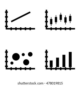 Set Of Statistics Icons On Bar Chart, Line Chart And Candles Chart. Statistics Vector Icons For App, Web, Mobile And Infographics Design.