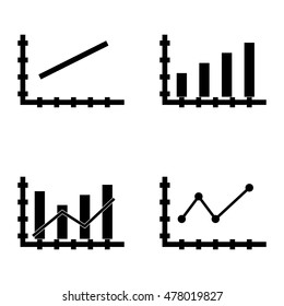 Set Of Statistics Icons On Bar Chart, Line Chart And Pointed Line Chart. Statistics Vector Icons For App, Web, Mobile And Infographics Design.