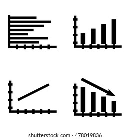 Set Of Statistics Icons On Bar Chart, Line Chart And Horizontal Bar Chart. Statistics Vector Icons For App, Web, Mobile And Infographics Design.