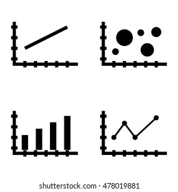 Set Of Statistics Icons On Bar Chart, Line Chart And Pointed Line Chart. Statistics Vector Icons For App, Web, Mobile And Infographics Design.