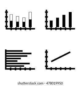 Set Of Statistics Icons On Bar Chart, Line Chart And Horizontal Bar Chart. Statistics Vector Icons For App, Web, Mobile And Infographics Design.