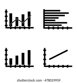 Set Of Statistics Icons On Bar Chart, Line Chart And Horizontal Bar Chart. Statistics Vector Icons For App, Web, Mobile And Infographics Design.