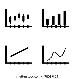 Set Of Statistics Icons On Bar Chart, Line Chart And Candles Chart. Statistics Vector Icons For App, Web, Mobile And Infographics Design.