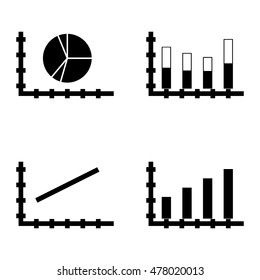Set Of Statistics Icons On Bar Chart, Line Chart And Pie Chart. Statistics Vector Icons For App, Web, Mobile And Infographics Design.