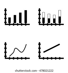 Set Of Statistics Icons On Bar Chart, Line Chart And Stacked Bar. Statistics Vector Icons For App, Web, Mobile And Infographics Design.