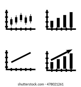 Set Of Statistics Icons On Bar Chart, Line Chart And Candles Chart. Statistics Vector Icons For App, Web, Mobile And Infographics Design.