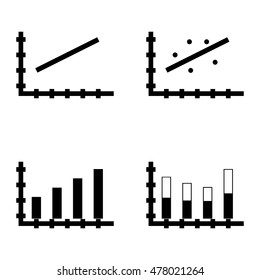 Set Of Statistics Icons On Bar Chart, Line Chart And Scatter Chart. Statistics Vector Icons For App, Web, Mobile And Infographics Design.