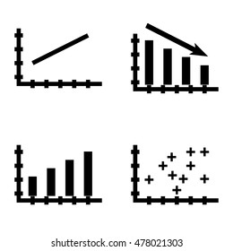 Set Of Statistics Icons On Bar Chart, Line Chart And Plotter Point Chart. Statistics Vector Icons For App, Web, Mobile And Infographics Design.