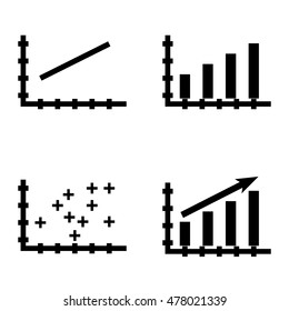 Set Of Statistics Icons On Bar Chart, Line Chart And Plotter Point Chart. Statistics Vector Icons For App, Web, Mobile And Infographics Design.