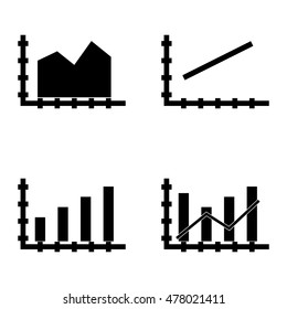 Set Of Statistics Icons On Bar Chart, Line Chart And Dynamics Grid. Statistics Vector Icons For App, Web, Mobile And Infographics Design.