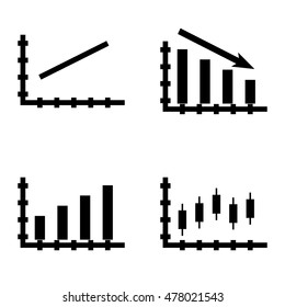 Set Of Statistics Icons On Bar Chart, Line Chart And Candles Chart. Statistics Vector Icons For App, Web, Mobile And Infographics Design.