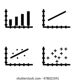 Set Of Statistics Icons On Bar Chart, Line Chart And Scatter Chart. Statistics Vector Icons For App, Web, Mobile And Infographics Design.